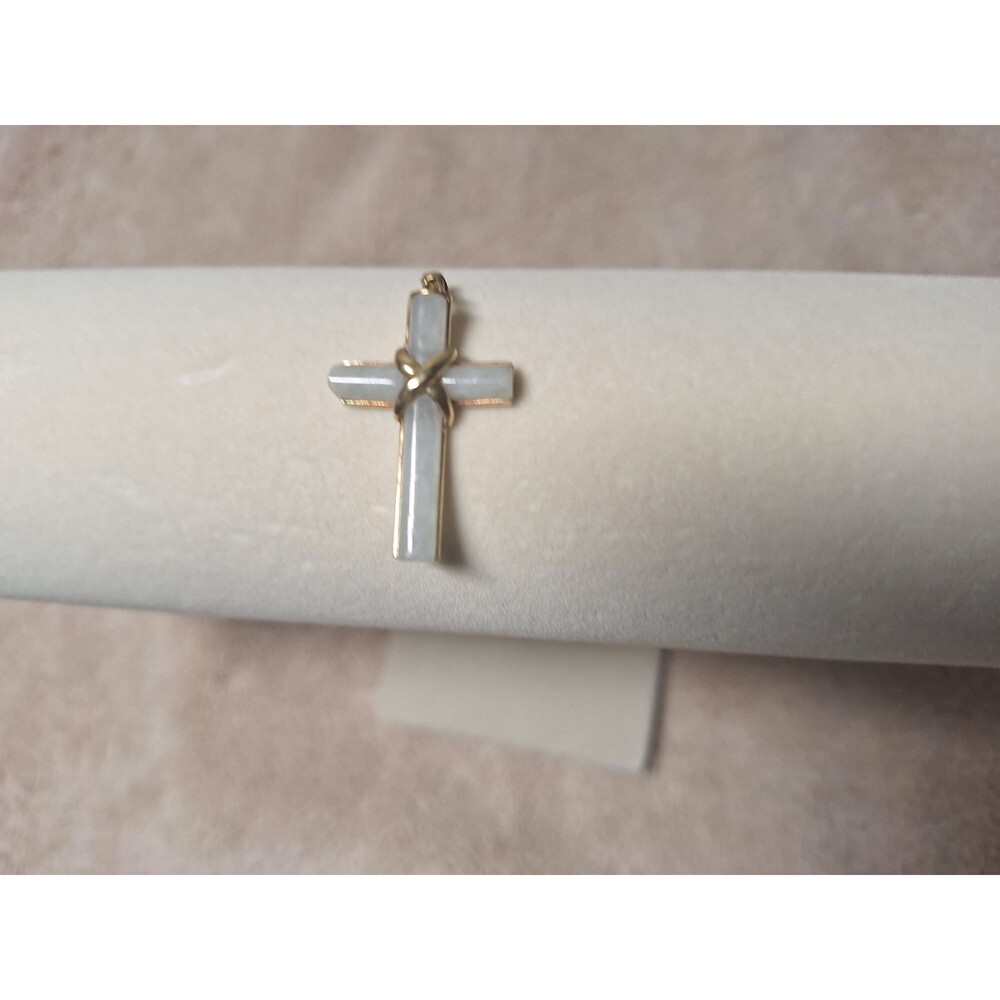 14k green jadeite jade cross pendant charm chain not included